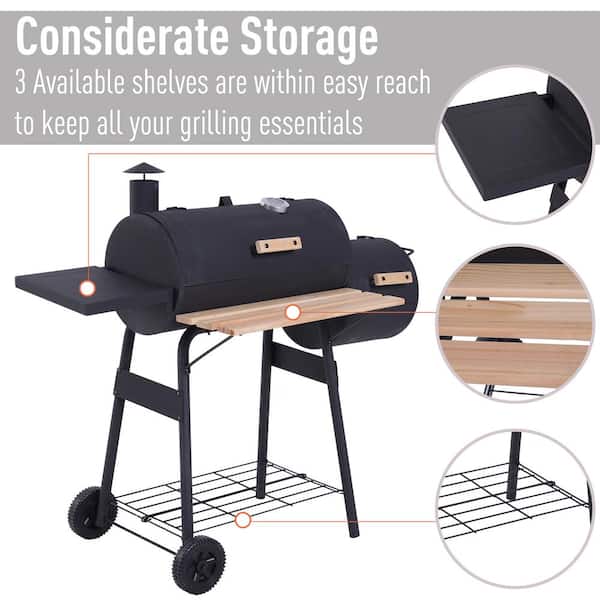 Outsunny 48" Offset Smoker Freestanding Portable Backyard Charcoal BBQ Grill 