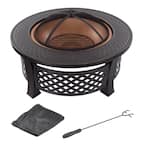 32 in. Steel Round Fire Pit with Spark Screen and Log Poker