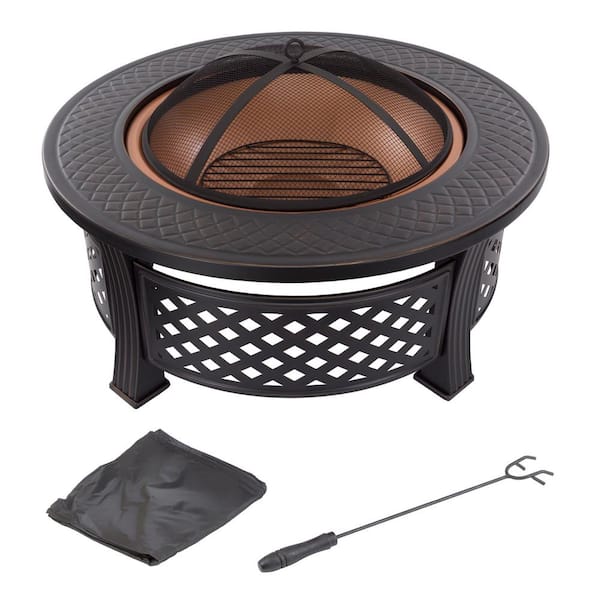 Pure Garden 32 in. Steel Round Fire Pit with Spark Screen and Log Poker