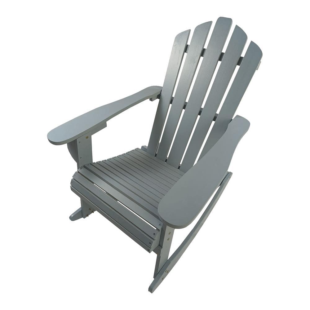 Gray Folding Wood Adirondack Chair (1-Pack), Reclining Wooden Outdoor Rocki