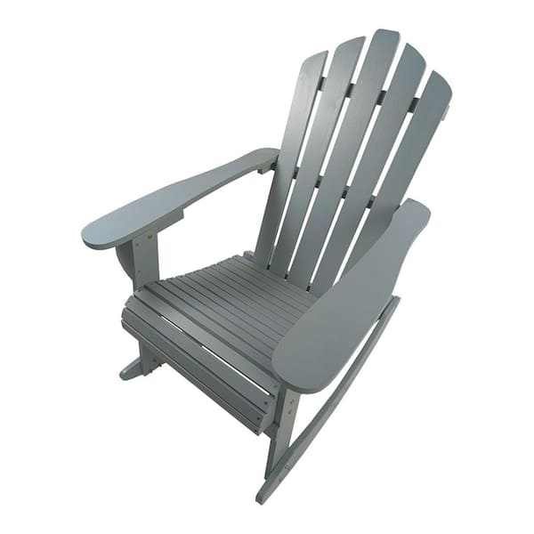 Unbranded Gray Folding Wood Adirondack Chair (1-Pack), Reclining Wooden Outdoor Rocking Adirondack Chair for Garden, Yard