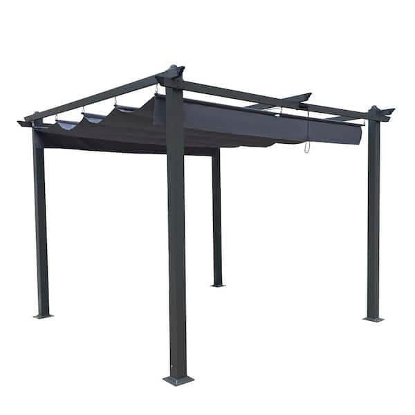 Unbranded 10 ft. x 10 ft. Outdoor Patio Retractable Pergola with Canopy Sun Shelter Gazebo for Gardens, Terraces, Backyard, Gray