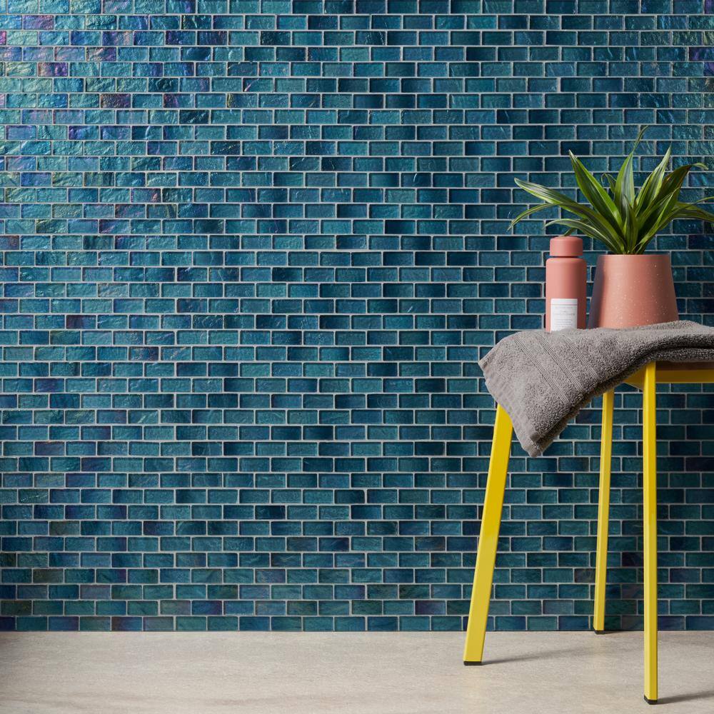 Shallows Blue Iridescent Glass Mosaic Wall Tile