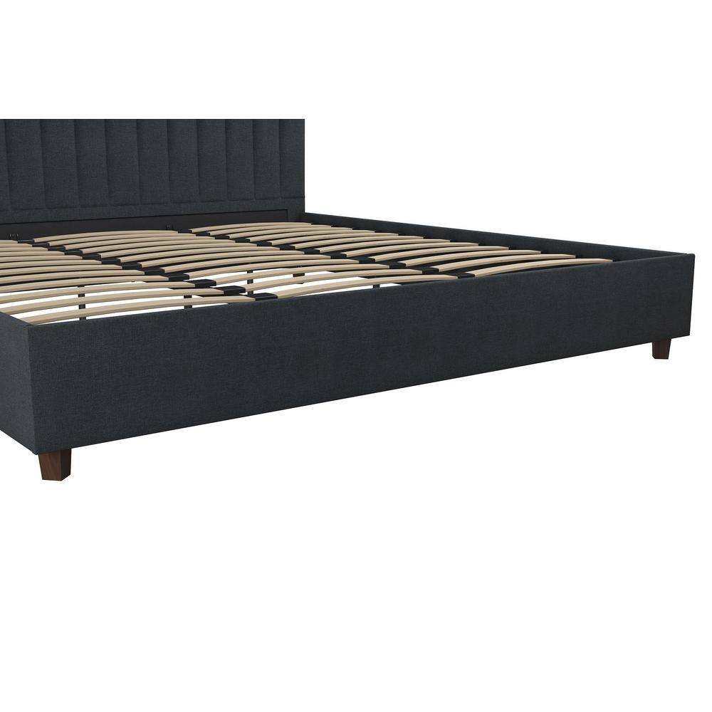 Brittany Blue Linen King Upholstered Platform Bed with Tufted Headboard