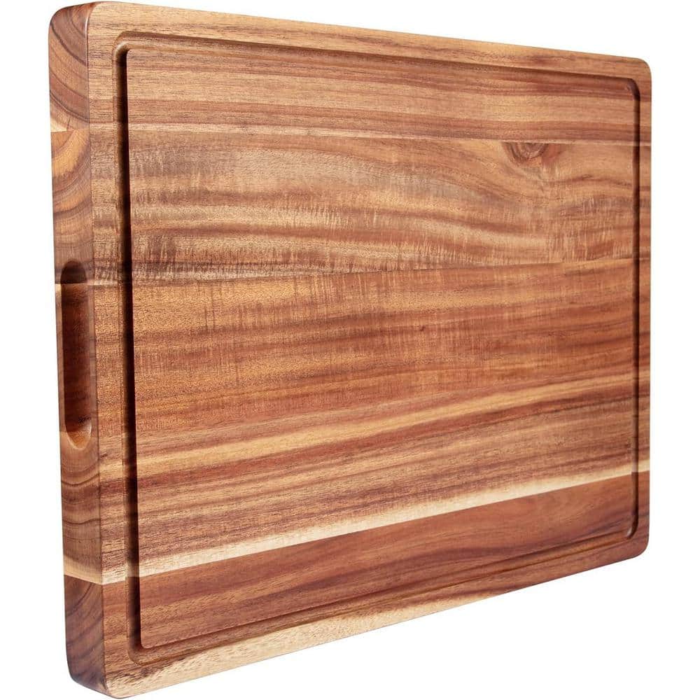 20 x 15 in. Rectangular Large Acacia Wood Cutting Board Juice Groove, Rever