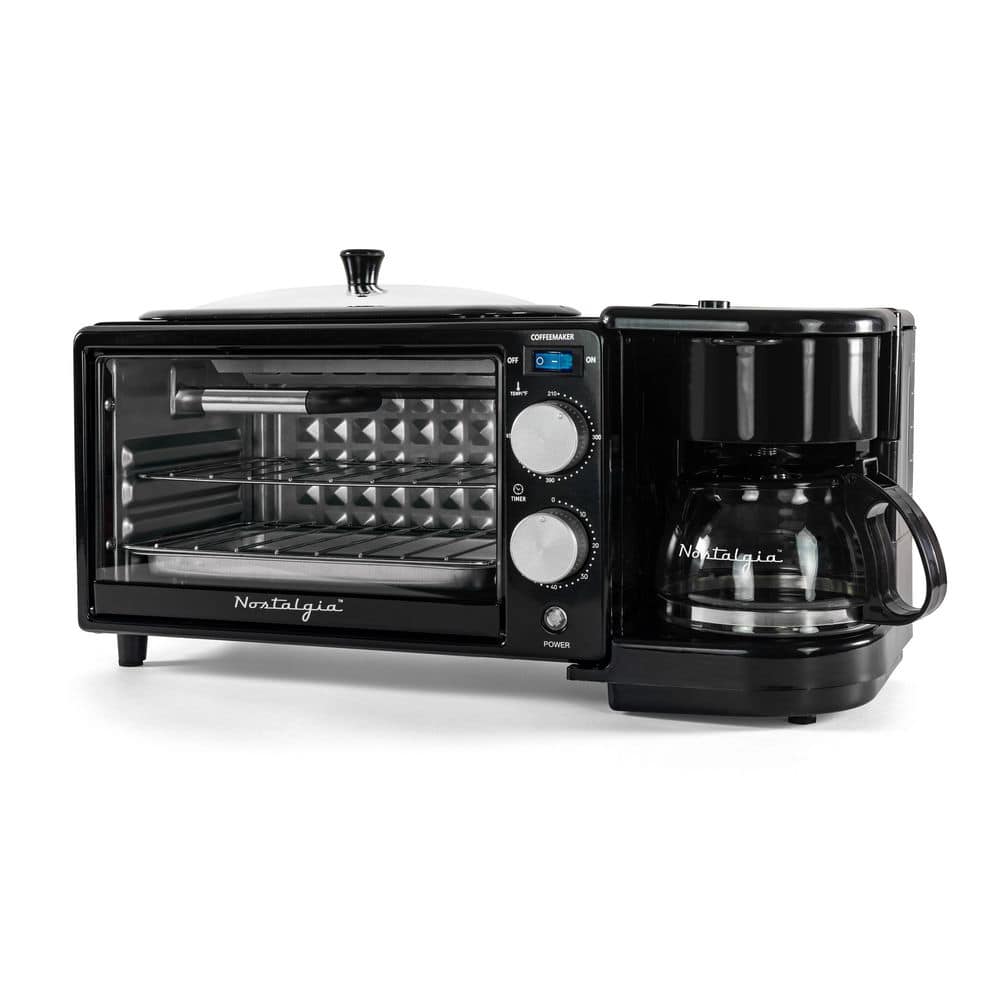 Retro 600 W 3-in-1 Toaster Oven Breakfast Station-Black
