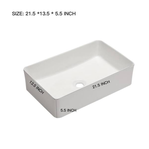 Vessel Vanity Sink Art Basin 21 in. x 13.5 in. Bathroom Rectangle Above in White Porcelain Ceramic Vessel Vanity Sink Art Basin 21 in. x 13.5 in. Bathroom Rectangle Above in White Porcelain Ceramic