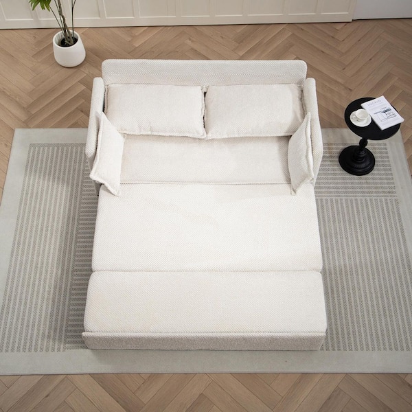 White 59.5 in. Corduroy Convertible Sleeper Sofa Bed Couch with Side Storage, and USB/C-TYPE Charging Ports