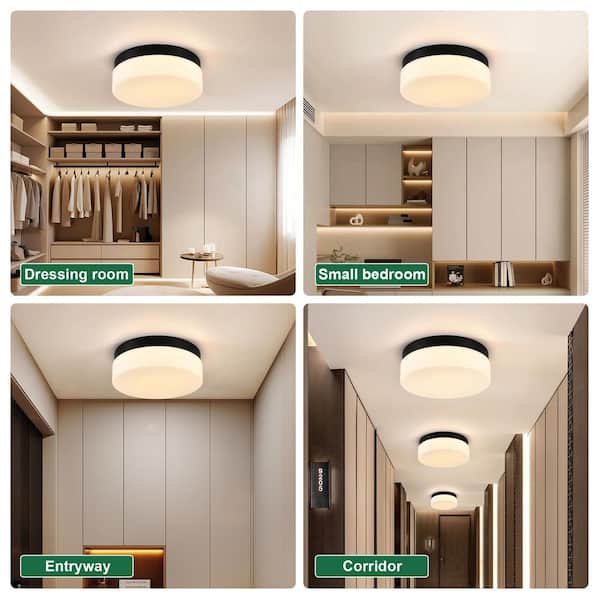 Jushua 12 in. 1-Light Modern Black LED Flush Mount Ceiling Light