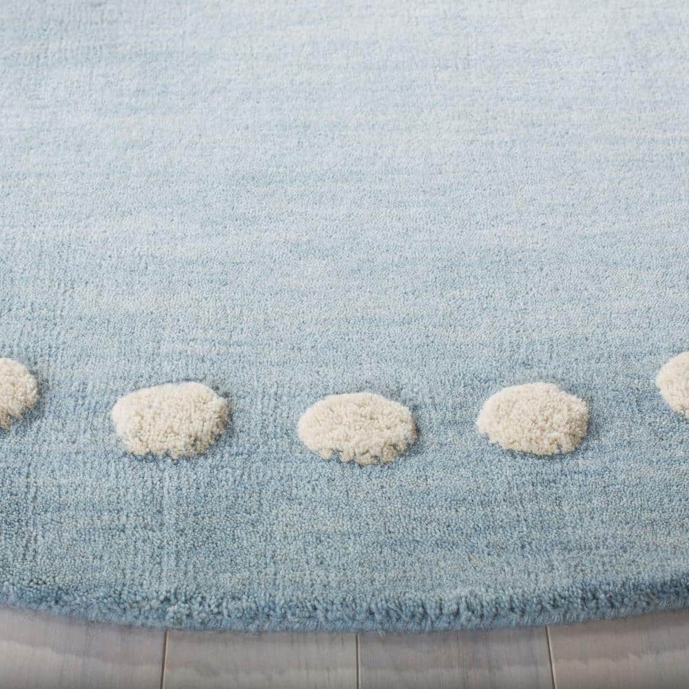 Plush Hand-Tufted Blue Wool Round Kids' Playroom Rug, 5' Diameter