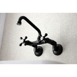 Low Spout Adjustable Center 2-Handle Wall-Mount Standard Kitchen Faucet in Matte Black