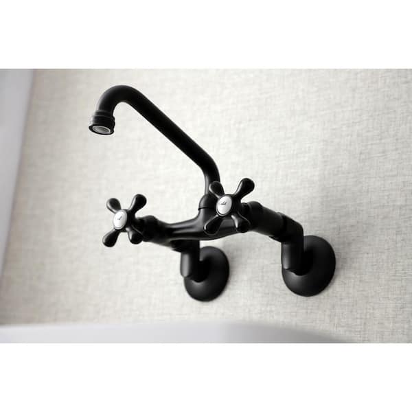 Low Spout Adjustable Center 2-Handle Wall-Mount Standard Kitchen Faucet in Matte Black