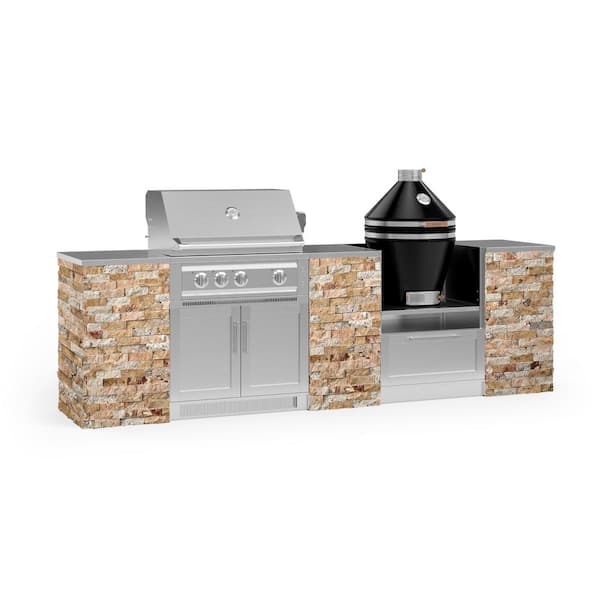 NewAge Products Signature Series 118.16 in. x 25.5 in. x 57.5 in. 9-Piece Outdoor Kitchen Cabinet Set with Natural Gas 33 in. Grill