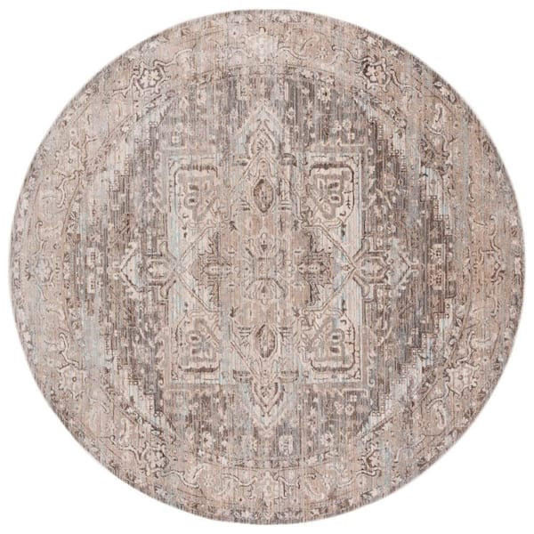 Vintage Persian 7 ft. x 7 ft. Brown/Beige Ornate Distressed Round Area Rug