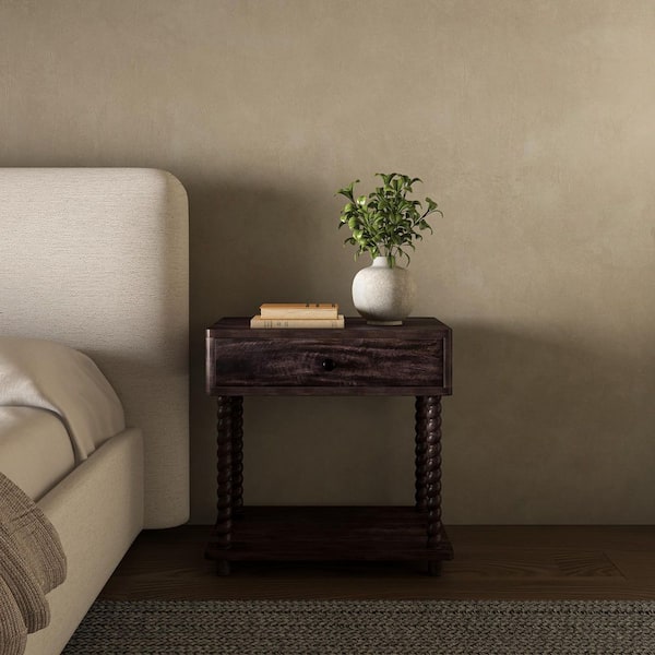 Vespera Dark Brown 1-Drawer 26 in. W Nightstand