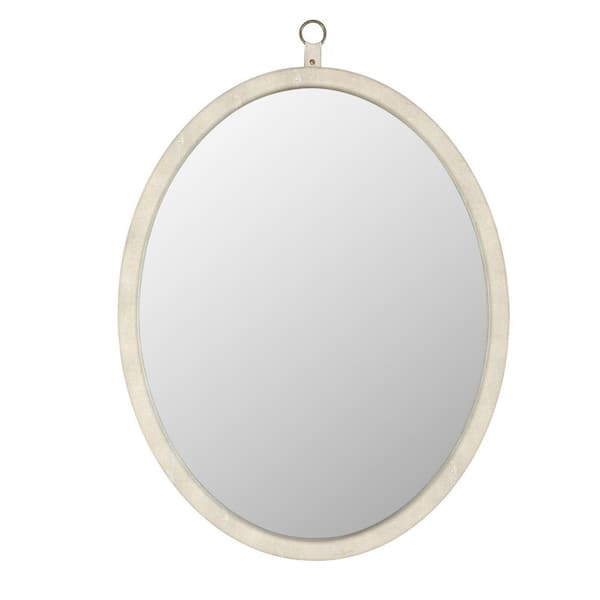 Unbranded Modern Design 23.62 in. W x 29.92 in. H Oval PU Covered MDF Framed Wall Bathroom Vanity Mirror in White