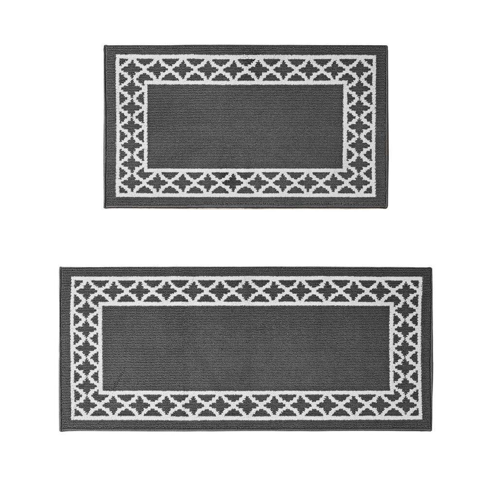 Washable Skid Resistant Dark Grey/White  2.2 ft. x 4 ft. / 2.2 ft. x 5 ft. All Loop Tufted Area Rug Set price history on PriceWatchPro