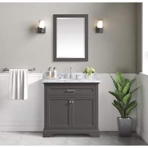Windlowe 37 in. W x 22 in. D x 35 in. H Bath Vanity in Gray with Carrara Marble Vanity Top in White with White Sink