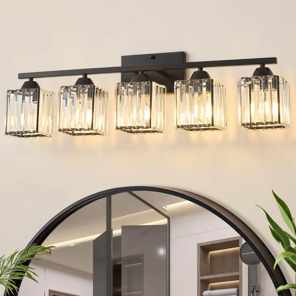 29.61 in. 5-Light Black Vanity Light with Crystal Shades, Modern Luxury Bathroom Vanity Light price history on PriceWatchPro