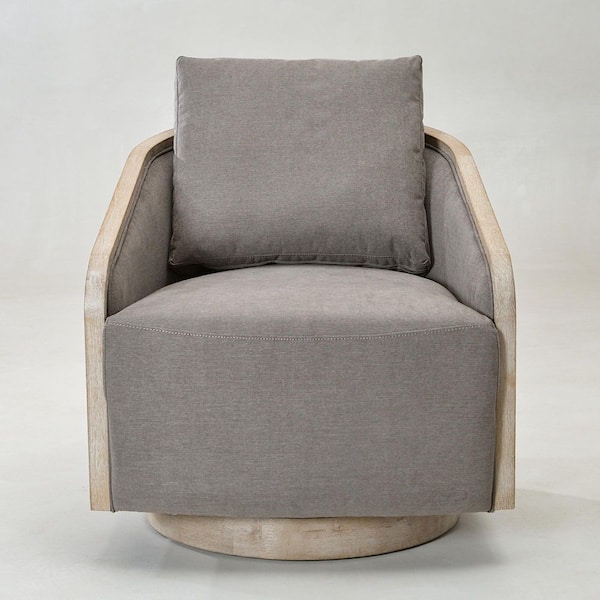 Slate Gray Modern Polyester Upholstered Swivel Barrel Armchair with Down Filled Pillow Back