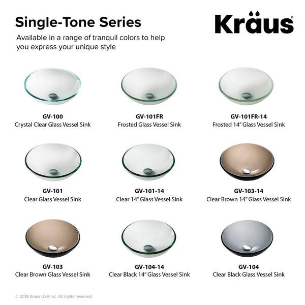 Kraus GV-103-14 Clear Brown 14 Glass Vessel Sink