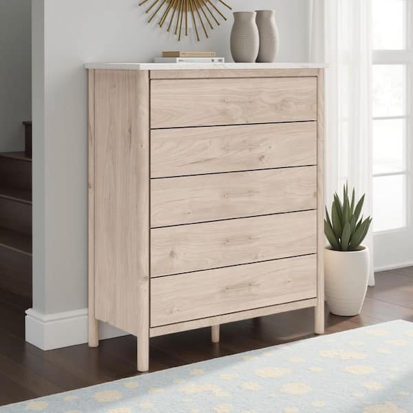 Benjara Mooran Brown and Beige 5-drawer 19.76 in. Wide Tall Chest of  Drawers Dresser without Mirror BM332843