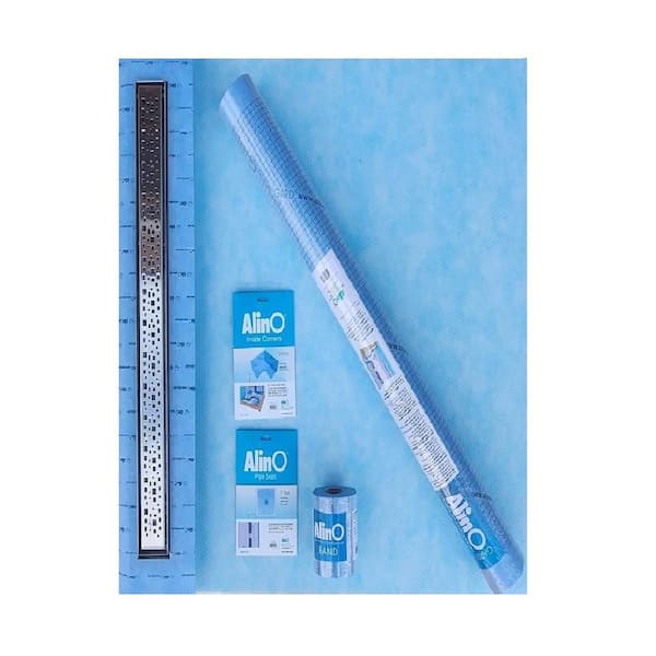 ALINO 32 in. x 72 in. Linear End drain Shower Kit with 54 in. Nickel Drain, Waterproof Accessories and Shower tray(Tile Ready)
