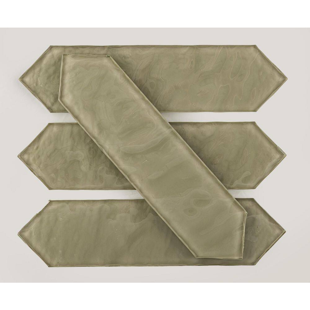 Khaki Glass Elongated Hexagon Subway Tile Sample