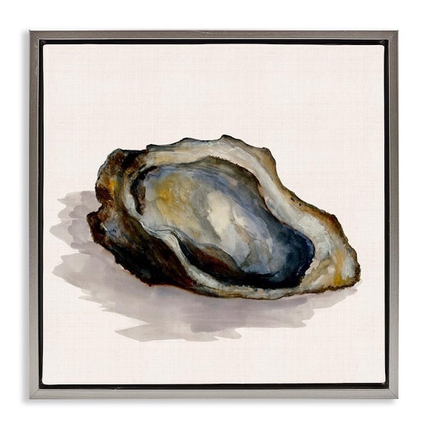 Stupell Industries Oyster Shell on Beige by Jacob Q Gray Floater Frame Coastal Graphic Art Print 25 in. x 25 in.