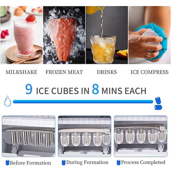 9 Cubes Ready in 8 Minutes, 26 lbs Ice in 24 Hours Home Mini Ice