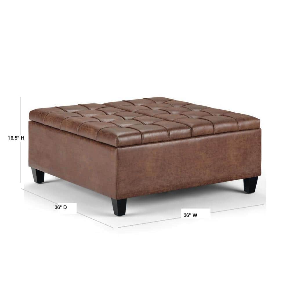 Harrison Distressed Umber Brown Faux Leather Tufted Cocktail Ottoman