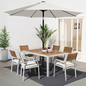 9 ft. Market Solar LED Lighted Tilt Patio Umbrella Outdoor Steel Umbrella in Off-White