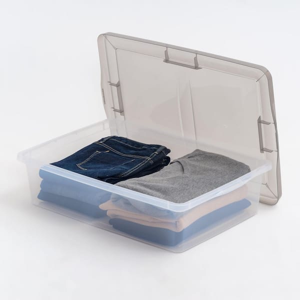 98 Qt. Plastic Storage Bin Tote Organizing Container with Latching Lid, Clear/Gray (6-Pack)