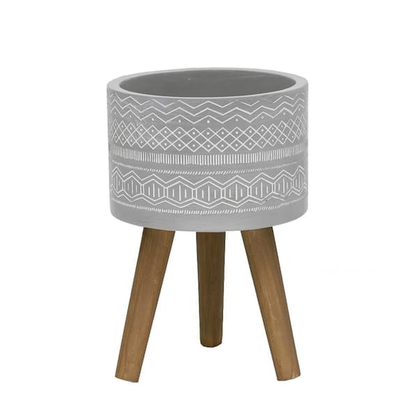 Flora Bunda 10 in. Gray Tribal Fiberglass Planter