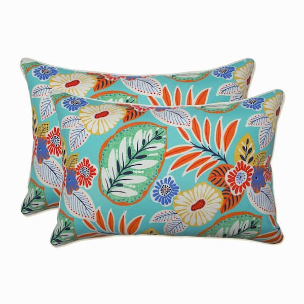 Pillow Perfect Floral Blue Rectangular Outdoor Lumbar Throw Pillow 2-Pack