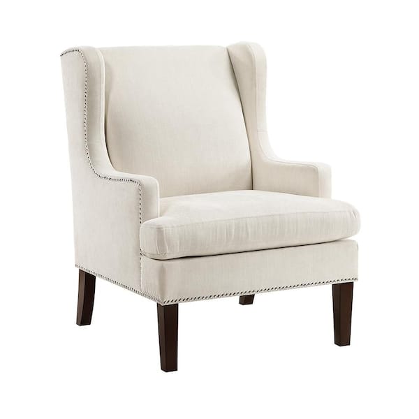 Lazzara Helena Beige Textured Fabric Upholstery Nailhead Trim Accent Arm Chair