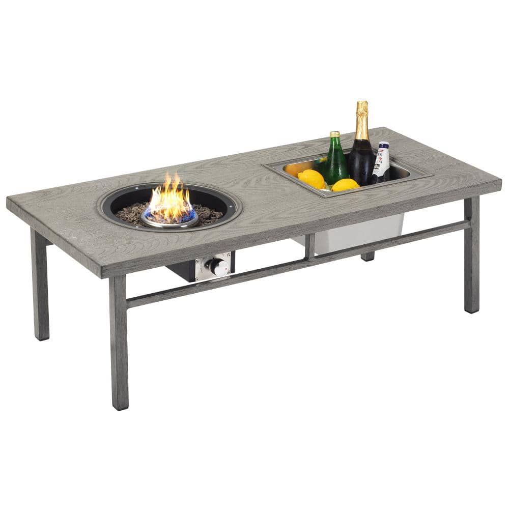 Outdoor Stainless Steel Ice Tub Aluminum Rectangle Fire Pit Table Gas Propa
