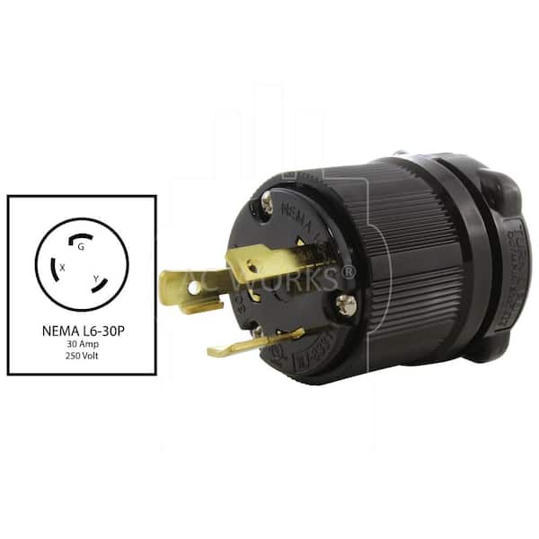AC WORKS NEMA L6-30P 30 Amp 250-Volt 3-Prong Locking Male Plug