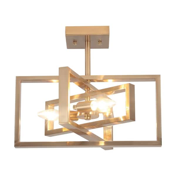 15.8 in.  3-Light Brass Farmhouse Rectangle Semi Flush Mount Ceiling Light Bulb Not Included