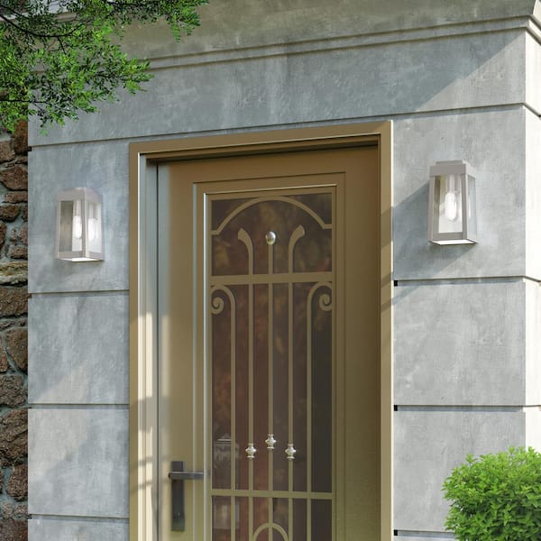 Vaughn 9.5 in. 1-Light Brushed Nickel Outdoor Hardwired Wall Lantern Sconce with No Bulbs Included