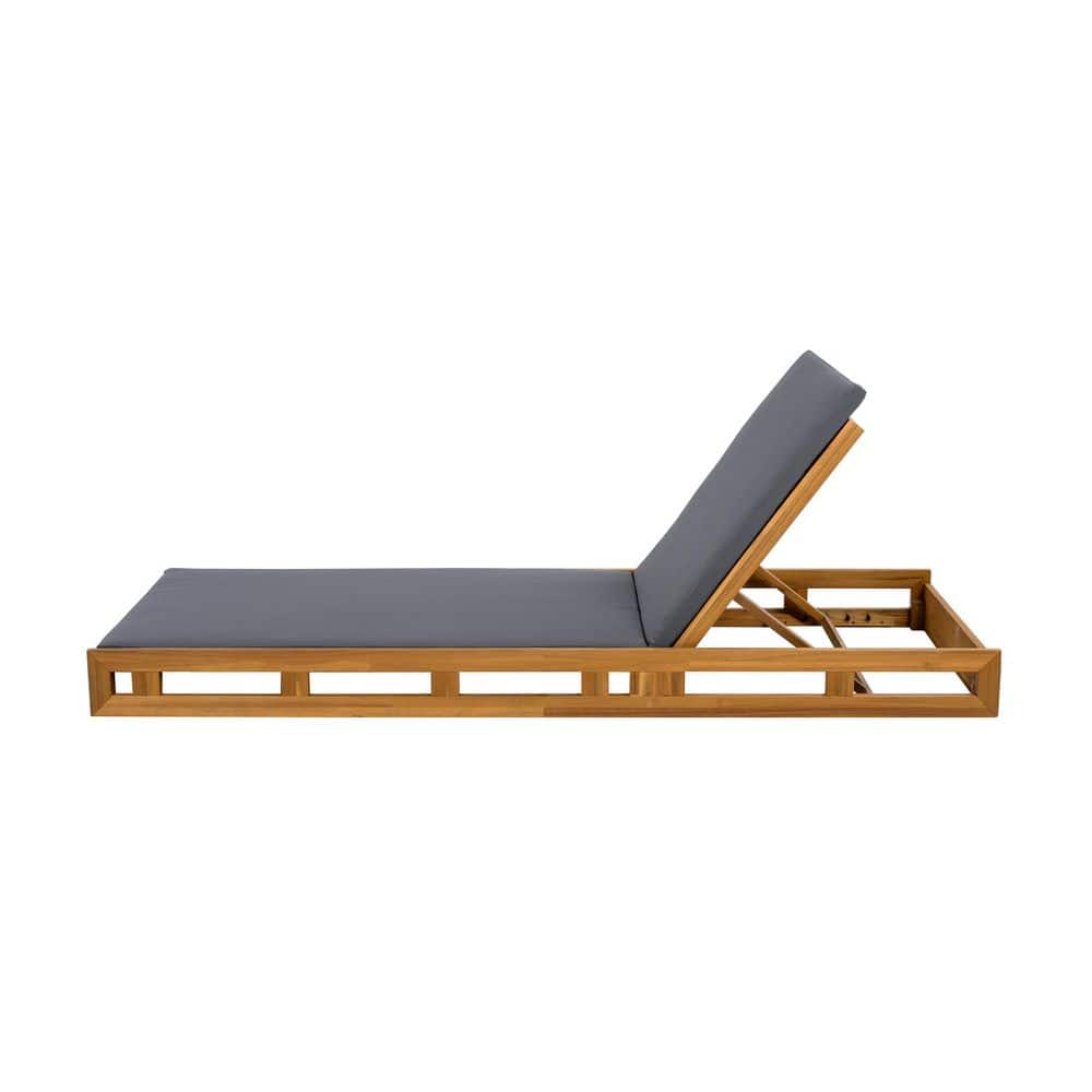 Elkins Patio Solid Wood Outdoor Chaise Lounge with Dark Gray Cushion, Adjustable Backrest, Teak Finish price history on PriceWatchPro