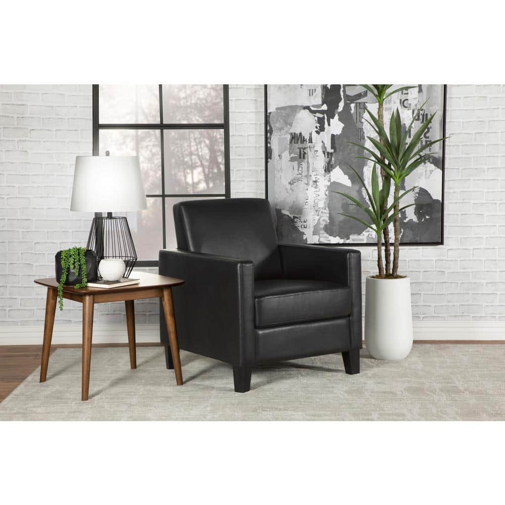 Modern Black Faux Leather Accent Chair with Track Arms