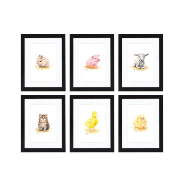 Unbranded "Barnyard Littles" by Alyssa Lewis Set of Six Black Framed with Mat Animal Art Prints 14 in. x 11 in.
