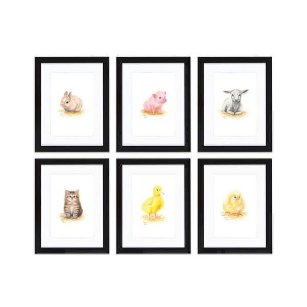 Unbranded "Barnyard Littles" by Alyssa Lewis Set of Six Black Framed with Mat Animal Art Prints 20 in. x 16 in.