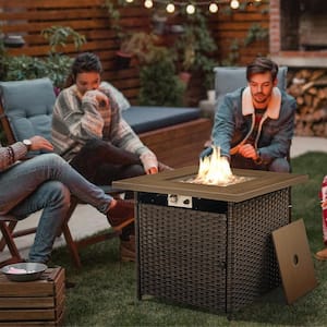 Carolina Brown Square Wicker Outdoor Fire Pit Table