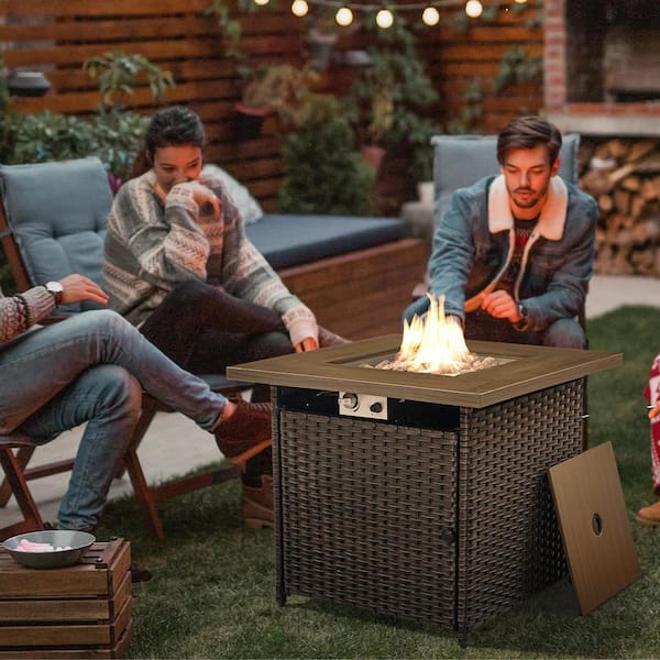Gymojoy Carolina Brown Square Wicker Outdoor Fire Pit Table