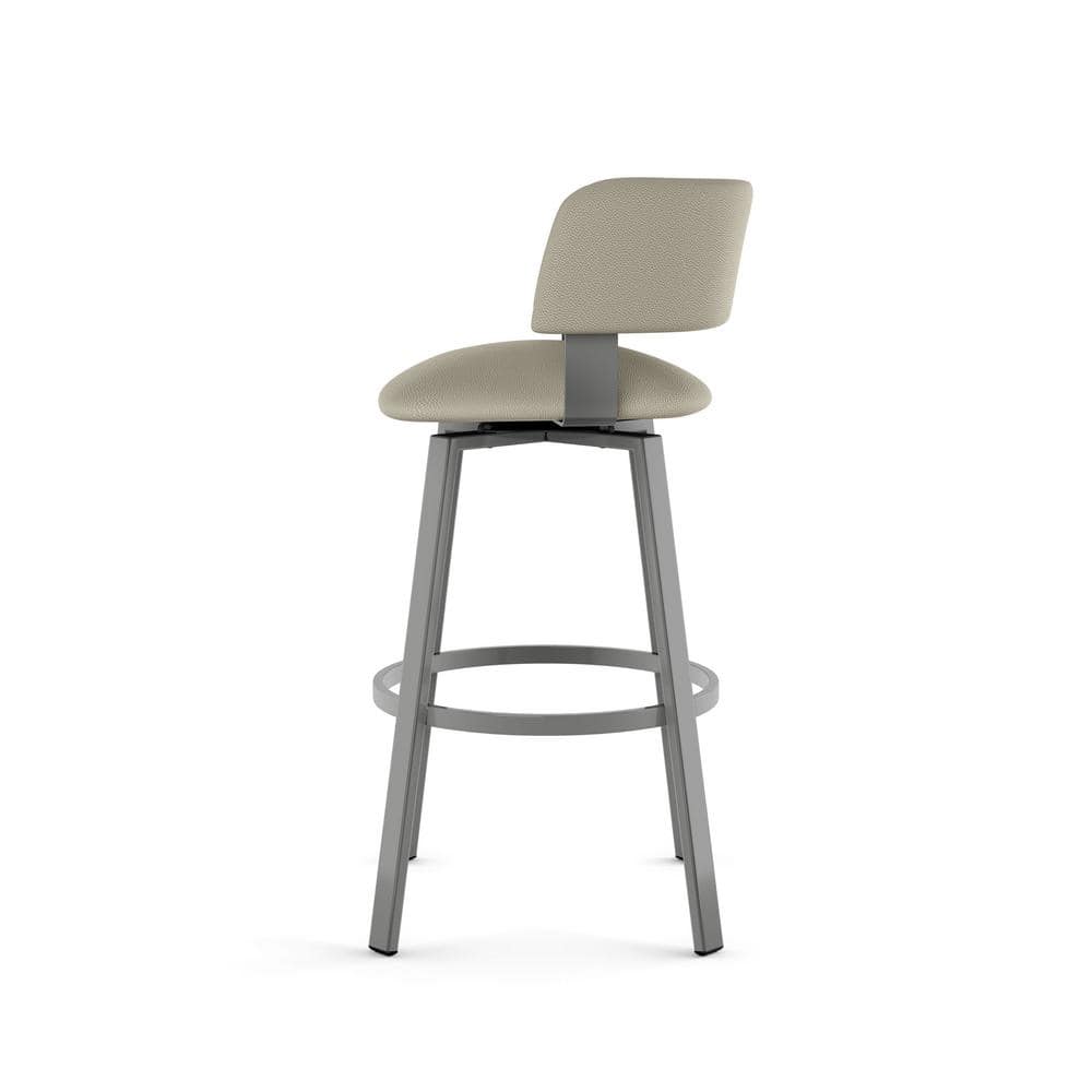 Greige Faux Leather and Glossy Gray Metal Swivel Counter Stool