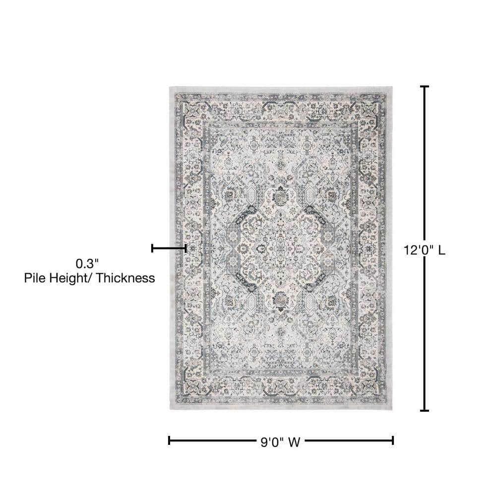 Isabella Dark Grey and Cream 9' x 12' Synthetic Oriental Area Rug