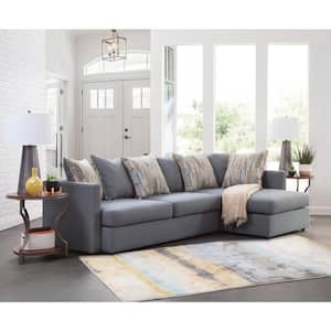 Urban Modern Series 108 in. Square Arm 2-piece Polyester L Shape Sectional Sofa in. Blue and Green with Seven Pillows