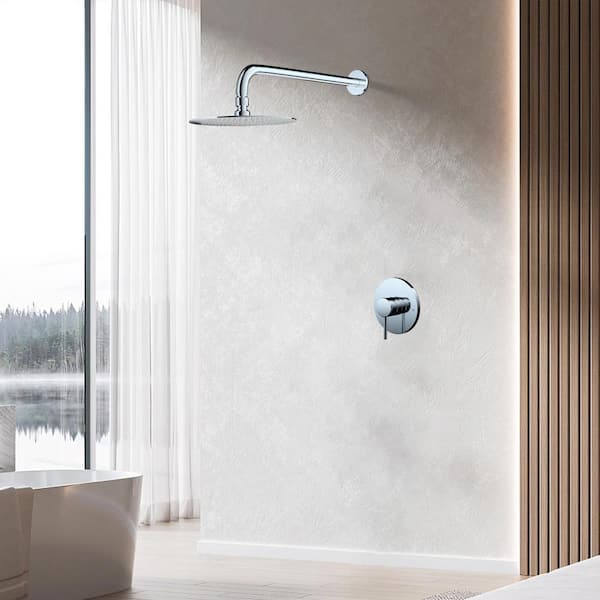 Single-Handle 1-Spray Round Spray Head Rain Pressure Balanced Wall Mounted Shower Faucet in Chrome (Valve Included)